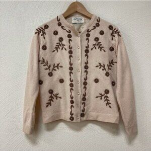 Vintage 'Timming' Flower Beaded Cardigan Sweater Silk Lining Sz Small